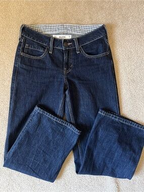 Hollister Dark Indigo Low Rise Baggy Jeans with Gingham Waistband